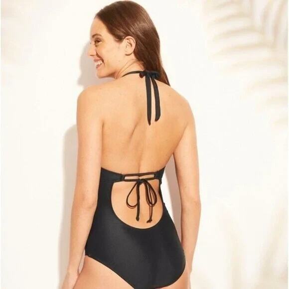Kona Sol One Piece Crochet Plunge Women Large Swimsuit Swim Beach Resort Cruise - Picture 5 of 8